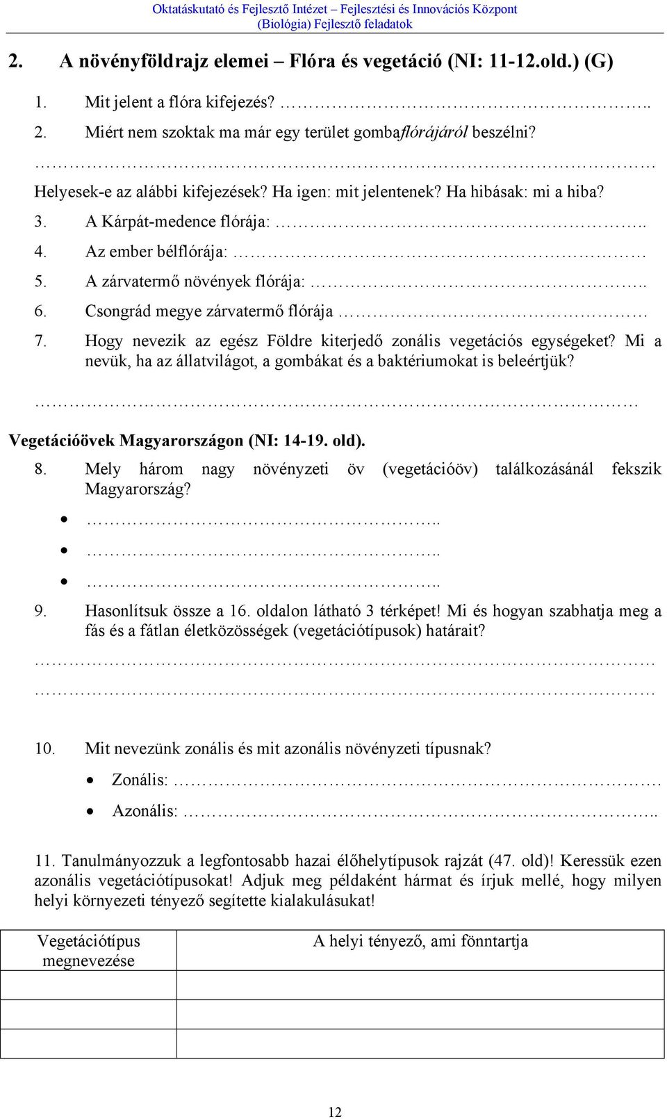 Csongrád megye zárvatermő flórája 7. Hogy nevezik az egész Földre kiterjedő zonális vegetációs egységeket? Mi a nevük, ha az állatvilágot, a gombákat és a baktériumokat is beleértjük?