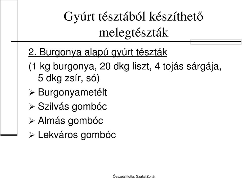 dkg liszt, 4 tojás sárgája, 5 dkg zsír, só)