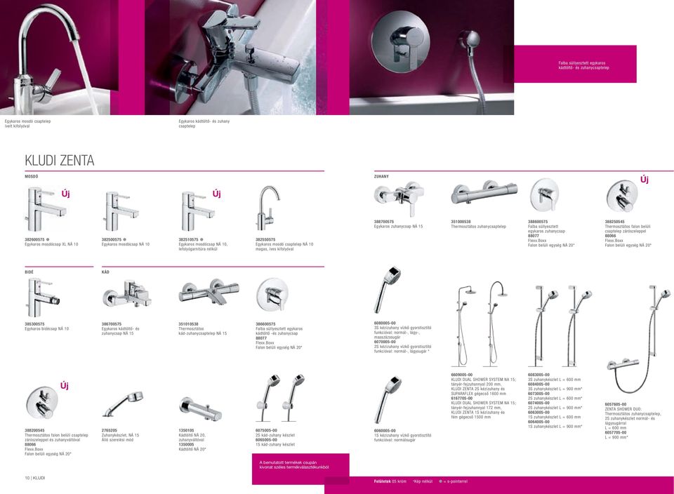 zuhanycsap NÁ 15 351000538 Thermosztátos zuhanycsaptelep 388600575 Falba süllyesztett egykaros zuhanycsap 388250545 Thermosztátos falon belüli csaptelep zárószeleppel BIDÉ KÁD 385300575 Egykaros