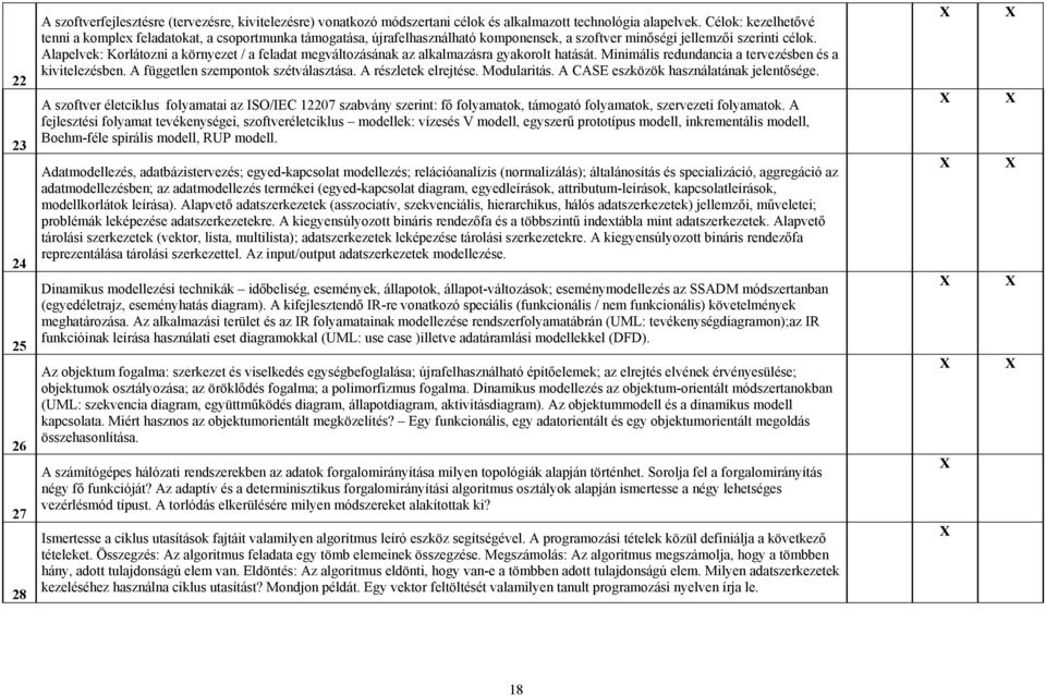 Alapelvek: Korlátozni a környezet / a feladat megváltozásának az alkalmazásra gyakorolt hatását. Minimális redundancia a tervezésben és a kivitelezésben. A független szempontok szétválasztása.