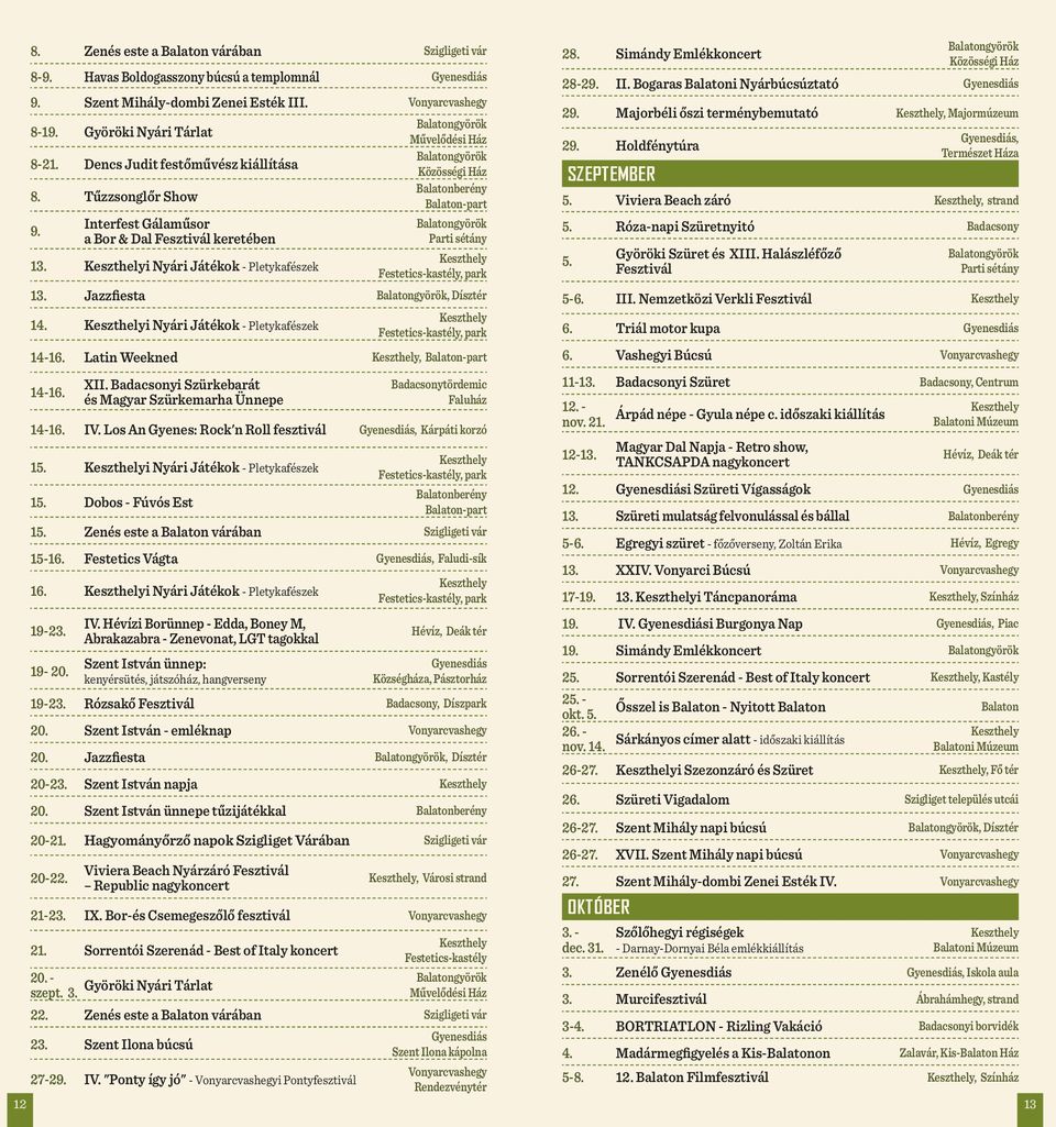 i Nyári Játékok - Pletykafészek 14-16. Latin Weekned, 14-16. XII. Badacsonyi Szürkebarát és Magyar Szürkemarha Ünnepe Badacsonytördemic Faluház 14-16. IV.