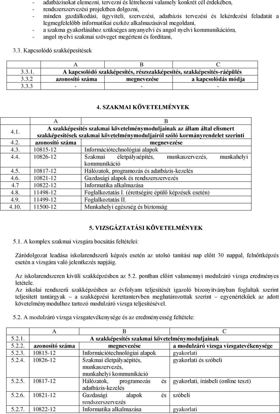 megérteni és fordítani, 3.3. Kapcsolódó szakképesítések 3.3.1. A kapcsolódó szakképesítés, részszakképesítés, szakképesítés-ráépülés 3.3.2 azonosító száma megnevezése a kapcsolódás módja 3.3.3 - - - 4.