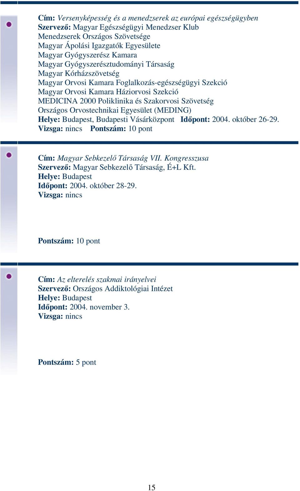 Szakorvosi Szövetség Országos Orvostechnikai Egyesület (MEDING) Helye: Budapest, Budapesti Vásárközpont Időpont: 2004. október 26-29. Cím: Magyar Sebkezelő Társaság VII.