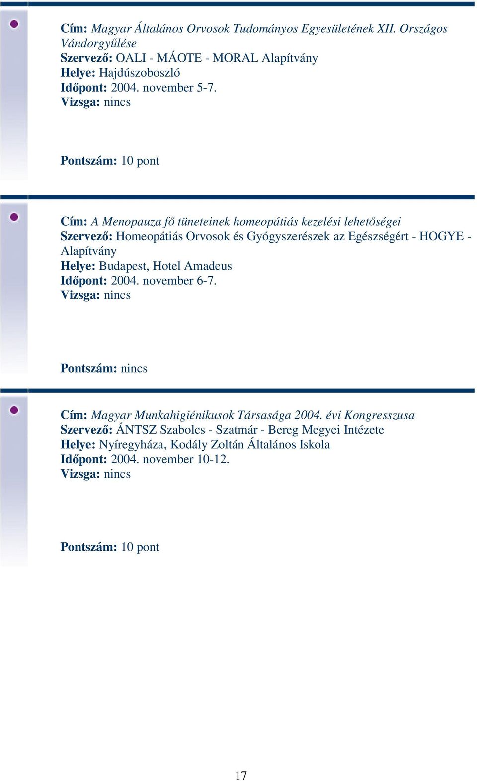 Cím: A Menopauza fő tüneteinek homeopátiás kezelési lehetőségei Szervező: Homeopátiás Orvosok és Gyógyszerészek az Egészségért - HOGYE - Alapítvány