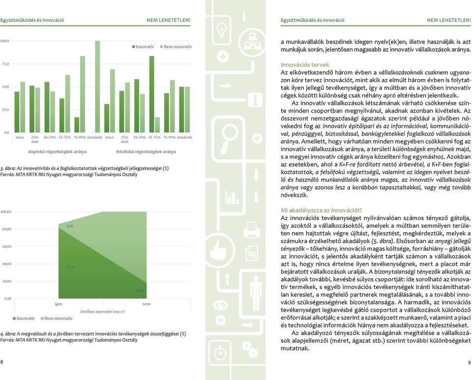 vatív 100,0 Innovatív Nem innovatív a munkavállalók beszélnek idegen nyelv(ek)en, illetve használják is azt munkájuk során, jelentősen magasabb az innovatív vállalkozások aránya.