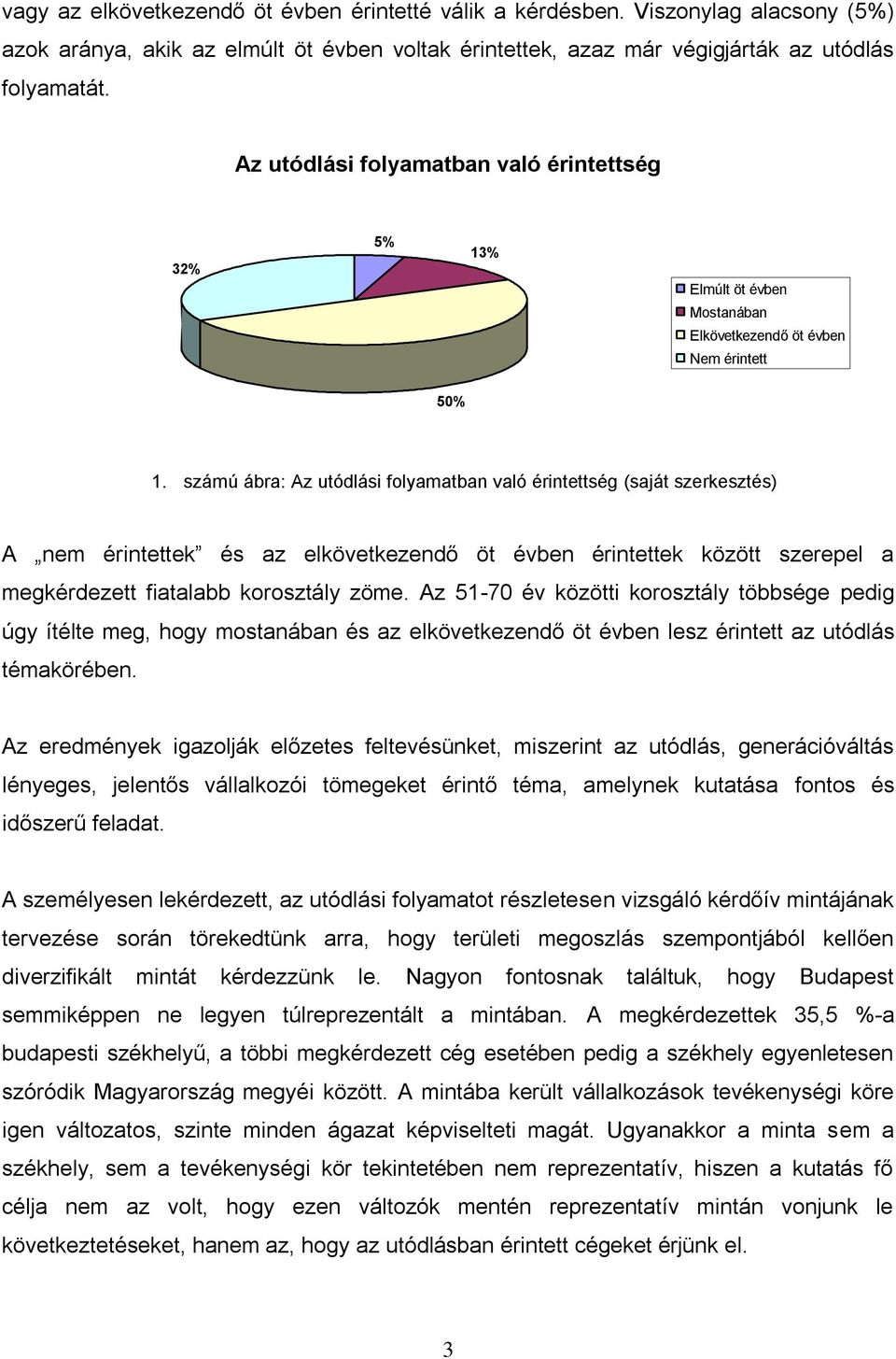 számú ábra: Az utódlási folyamatban való érintettség (saját szerkesztés) A nem érintettek és az elkövetkezendő öt évben érintettek között szerepel a megkérdezett fiatalabb korosztály zöme.