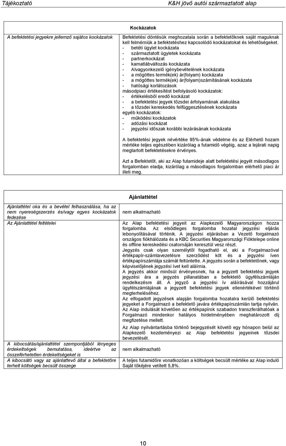 - betéti ügylet kockázata - származtatott ügyletek kockázata - partnerkockázat - kamatlábváltozás kockázata - Alvagyonkezelő igénybevételének kockázata - a mögöttes termék(ek) ár(folyam) kockázata -