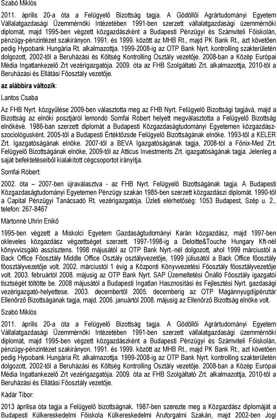 Számviteli Főiskolán, pénzügy-pénzintézet szakirányon. 1991. és 1999. között az MHB Rt., majd PK Bank Rt., azt követően pedig Hypobank Hungária Rt. alkalmazottja. 1999-2008-ig az OTP Bank Nyrt.