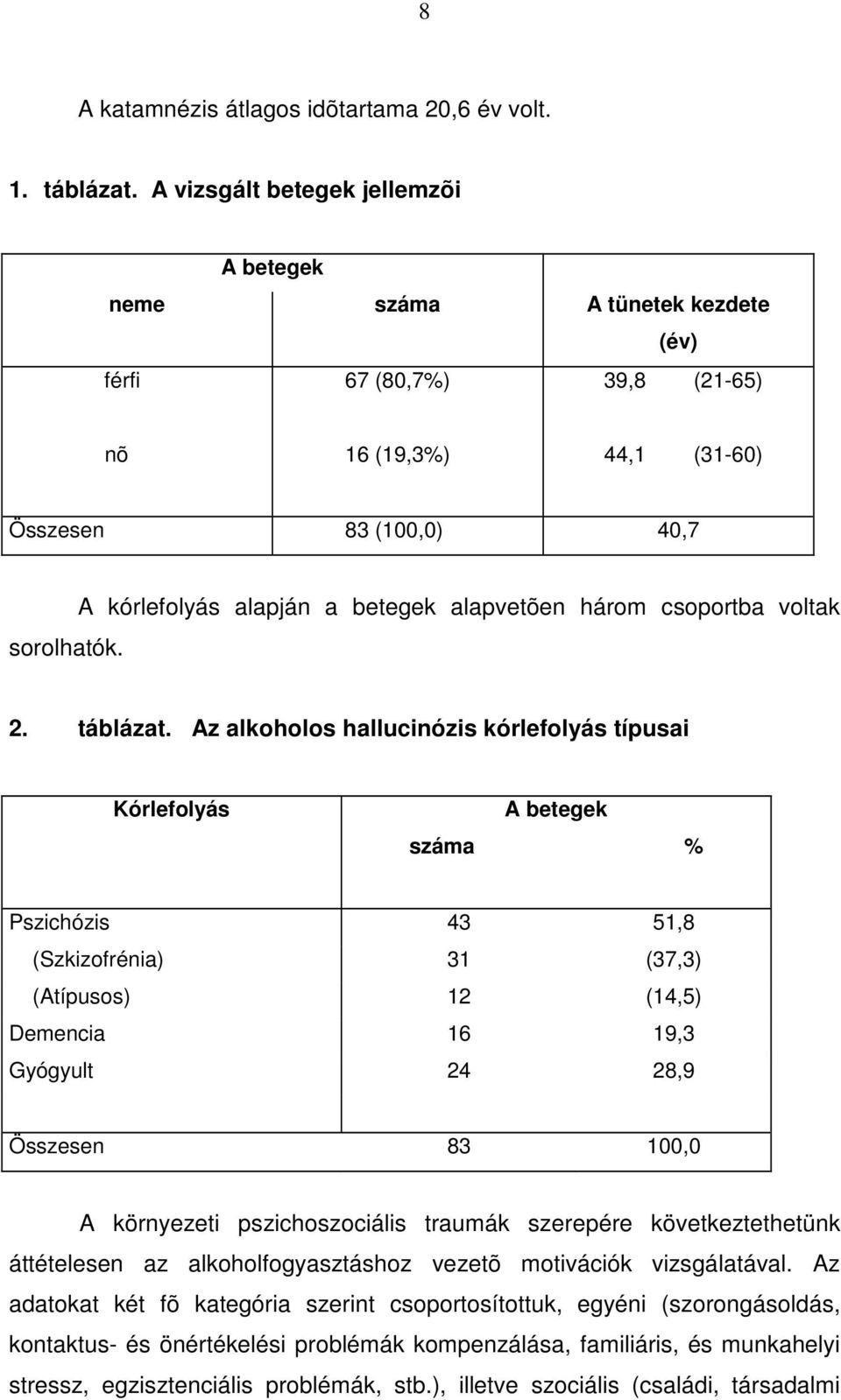 A kórlefolyás alapján a betegek alapvetõen három csoportba voltak 2. táblázat.