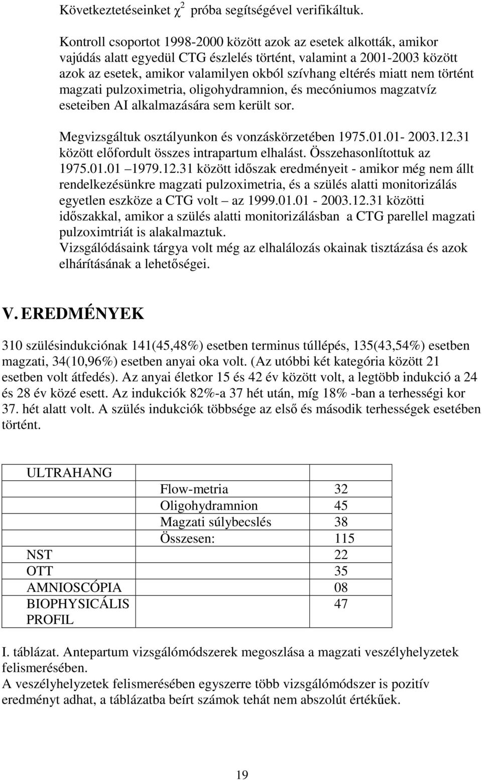 miatt nem történt magzati pulzoximetria, oligohydramnion, és mecóniumos magzatvíz eseteiben AI alkalmazására sem került sor. Megvizsgáltuk osztályunkon és vonzáskörzetében 1975.01.01-2003.12.