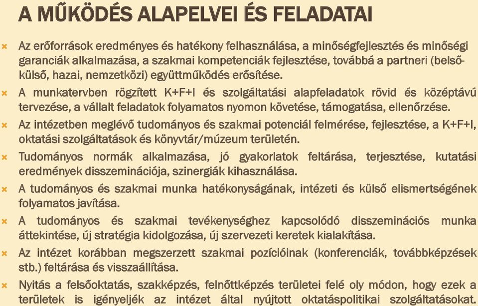 A munkatervben rögzített K+F+I és szolgáltatási alapfeladatok rövid és középtávú tervezése, a vállalt feladatok folyamatos nyomon követése, támogatása, ellenőrzése.