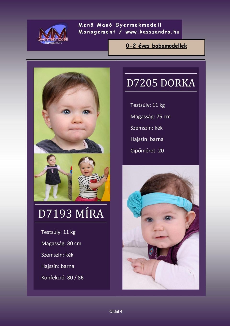 hu 0-2 éves babamodellek D7205 DORKA Testsúly: 11 kg Magasság: