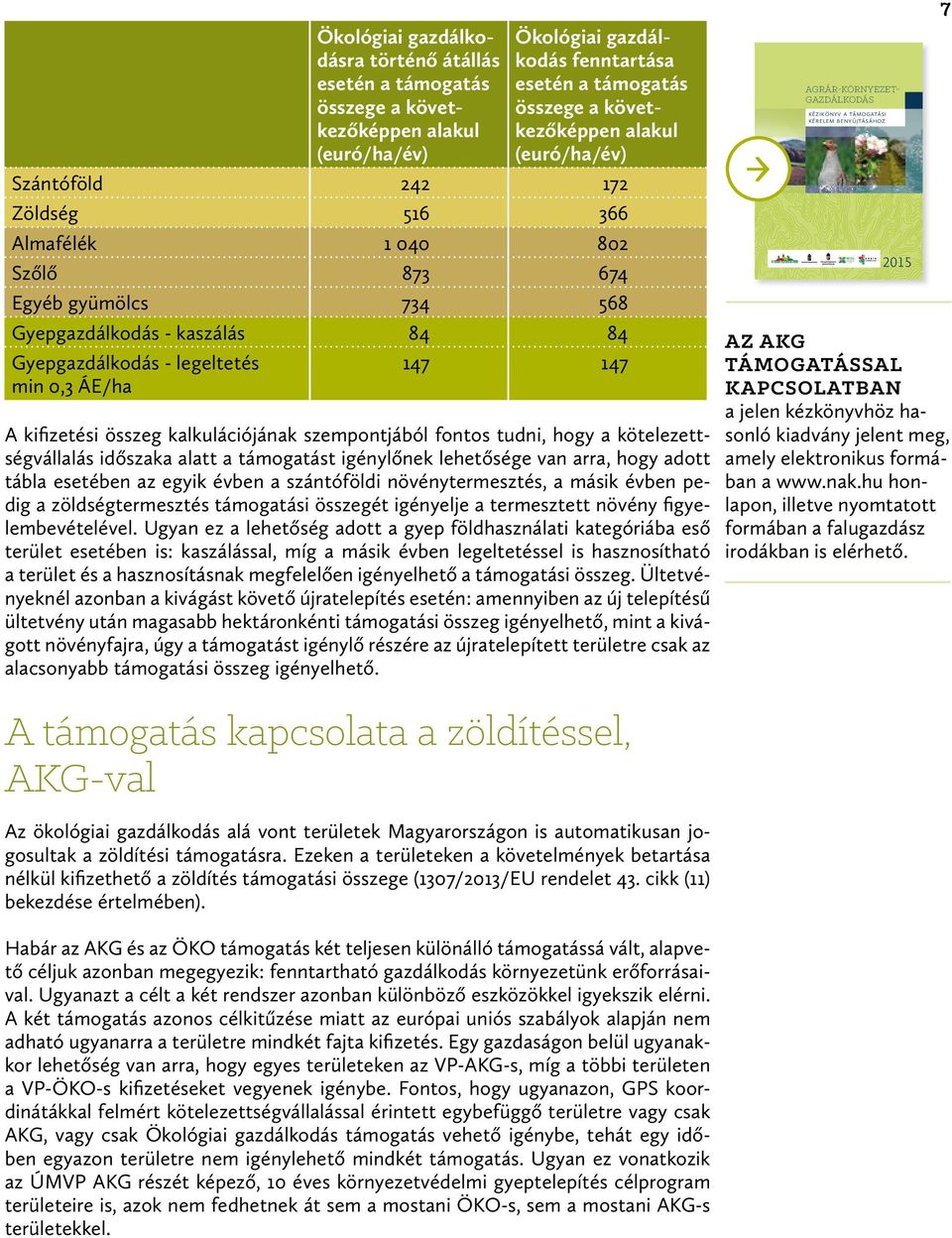 ÁE/ha 147 147 A kifizetési összeg kalkulációjának szempontjából fontos tudni, hogy a kötelezettségvállalás időszaka alatt a támogatást igénylőnek lehetősége van arra, hogy adott tábla esetében az