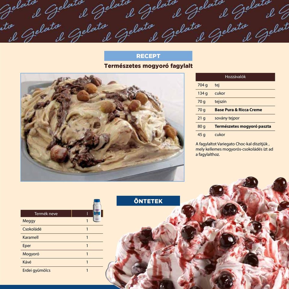 fagylaltot Variegato Choc-kal díszítjük, mely kellemes mogyorós-csokoládés ízt ad a