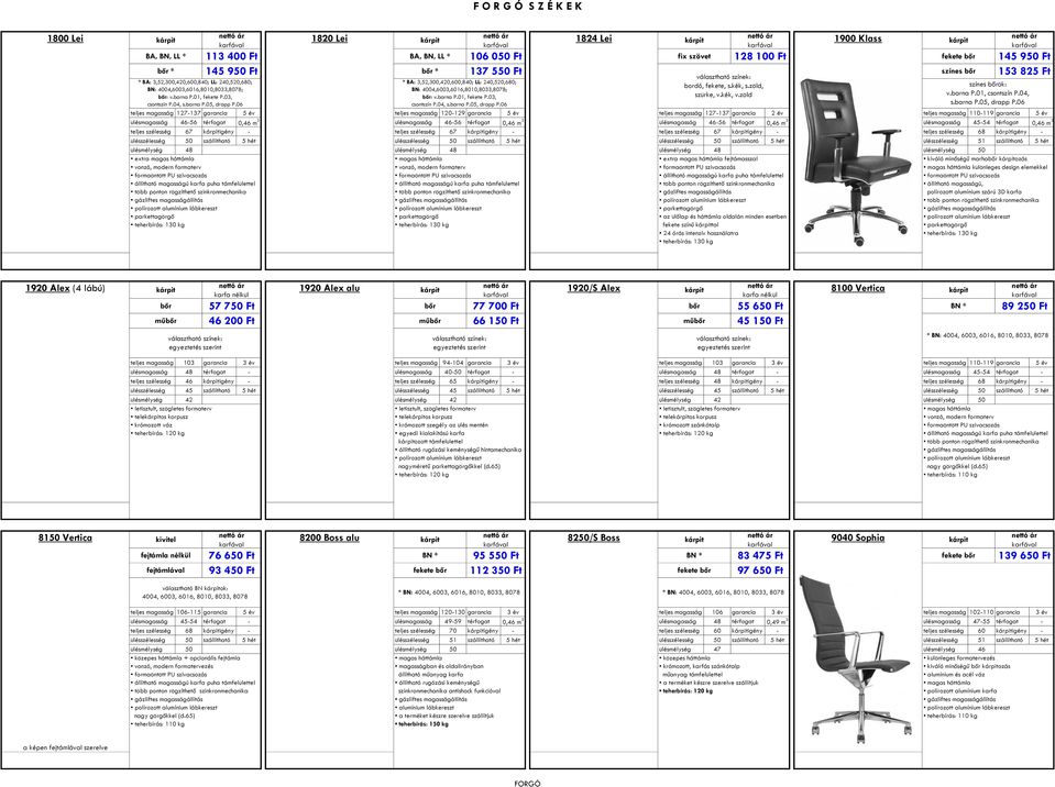 01, fekete P.03, csontszín P.04, s.barna P.05, drapp P.