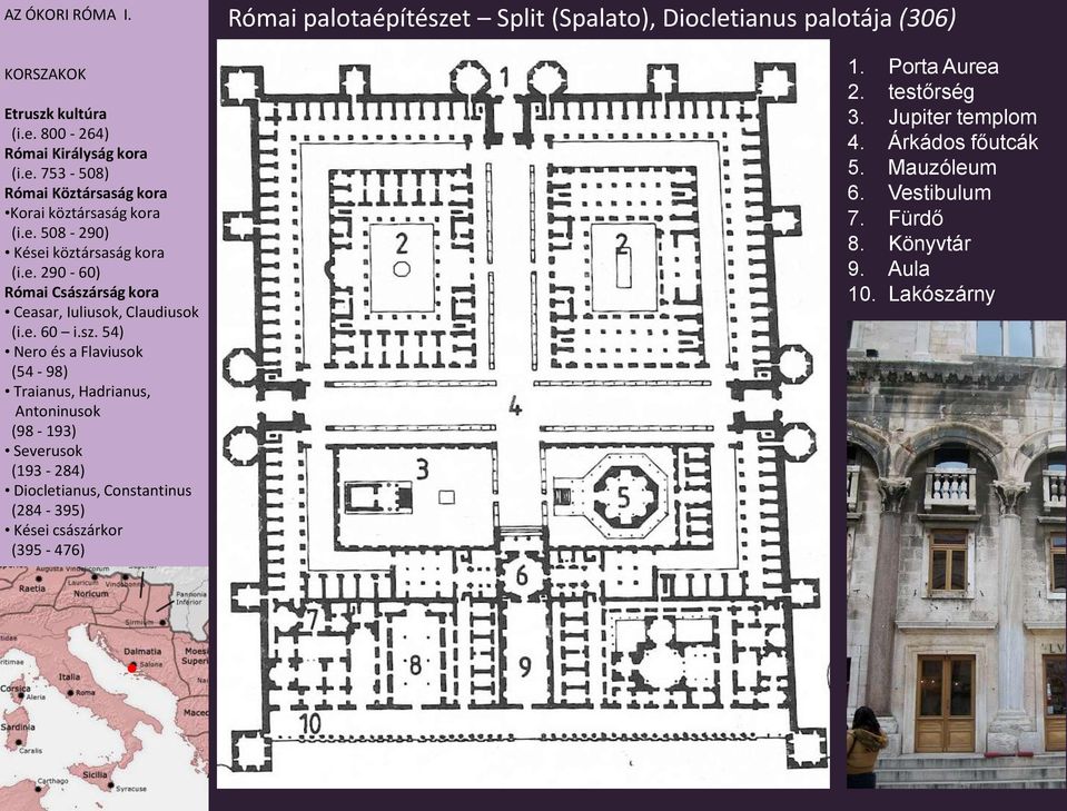 testőrség 3. Jupiter templom 4. Árkádos főutcák 5.