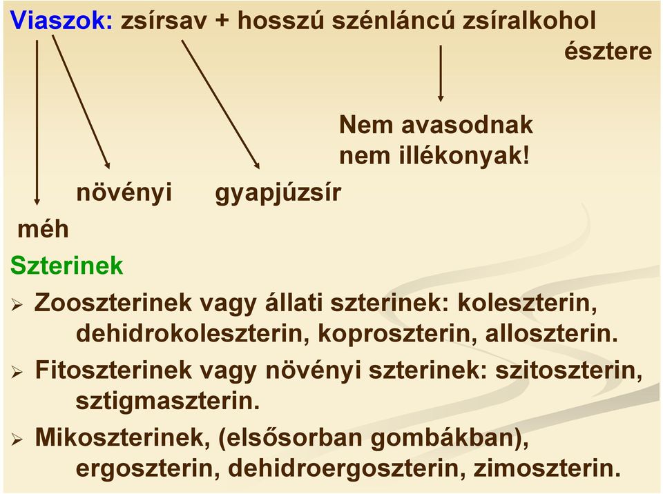 dehidrokoleszterin, koproszterin, alloszterin.