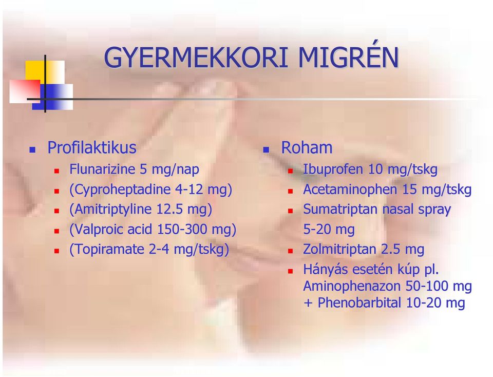 5 mg) (Valproic acid 150-300 mg) (Topiramate 2-4 mg/tskg tskg) Roham Ibuprofen 10