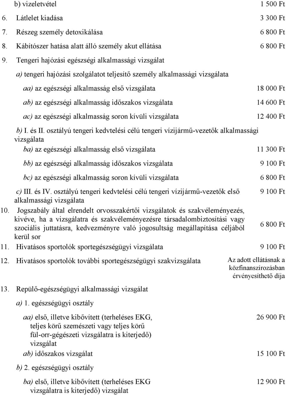 alkalmasság időszakos vizsgálata 14 600 Ft ac) az egészségi alkalmasság soron kívüli vizsgálata 12 400 Ft b) I. és II.