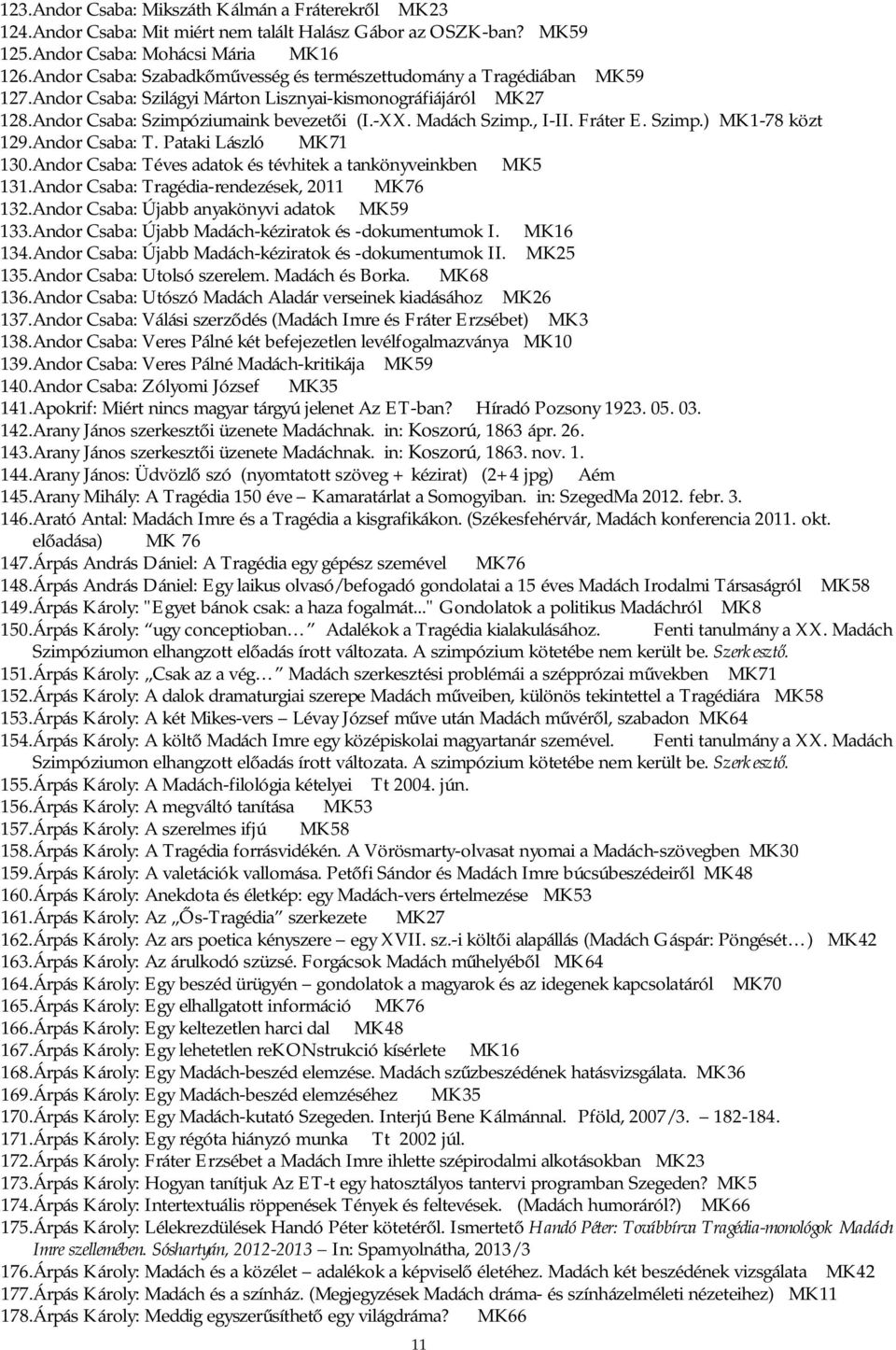 Madách Szimp., I-II. Fráter E. Szimp.) MK1-78 közt 129. Andor Csaba: T. Pataki László MK71 130. Andor Csaba: Téves adatok és tévhitek a tankönyveinkben MK5 131.