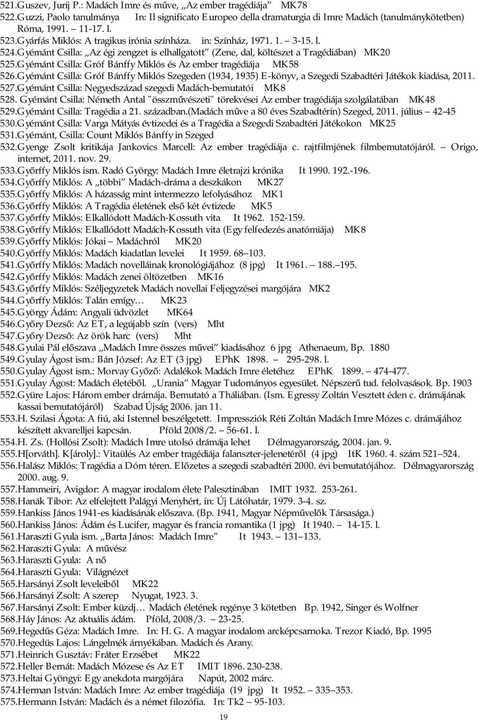 Gyémánt Csilla: Gróf Bánffy Miklós és Az ember tragédiája MK58 526. Gyémánt Csilla: Gróf Bánffy Miklós Szegeden (1934, 1935) E-könyv, a Szegedi Szabadtéri Játékok kiadása, 2011. 527.