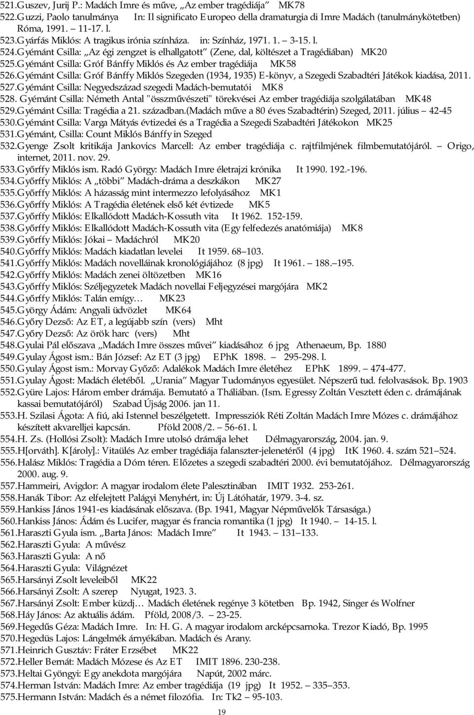 Gyémánt Csilla: Gróf Bánffy Miklós és Az ember tragédiája MK58 526. Gyémánt Csilla: Gróf Bánffy Miklós Szegeden (1934, 1935) E-könyv, a Szegedi Szabadtéri Játékok kiadása, 2011. 527.