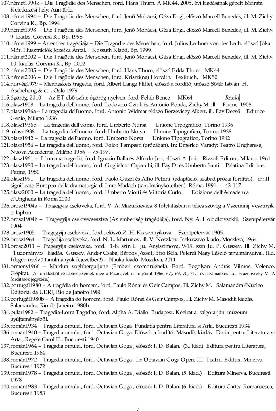 kiadás. Corvina K., Bp. 1998 110. német1999 Az ember tragédiája Die Tragödie des Menschen, ford. Julius Lechner von der Lech, előszó Jókai Mór. Illusztrációk Jozefka Antal. Kossuth Kiadó, Bp. 1999.