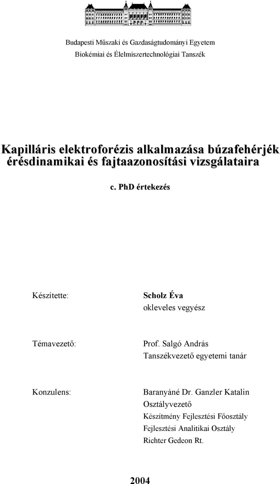 PhD értekezés Készítette: Scholz Éva okleveles vegyész Témavezető: Prof.