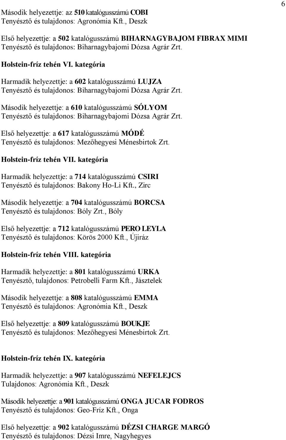 kategória Harmadik helyezettje: a 602 katalógusszámú LUJZA Tenyésztő és tulajdonos: Biharnagybajomi Dózsa Agrár Zrt.