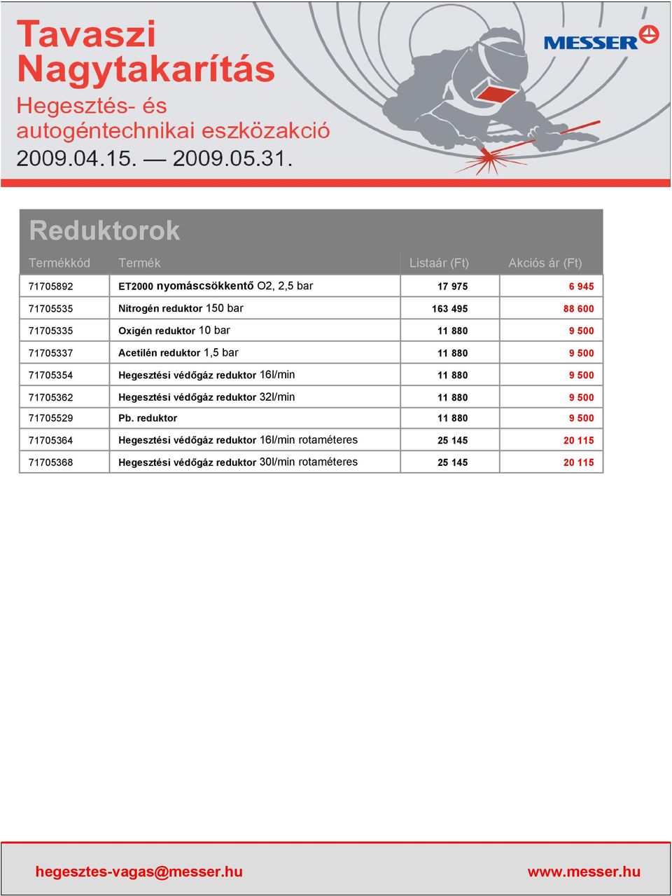 reduktor 16l/min 11 880 9 500 71705362 Hegesztési védőgáz reduktor 32l/min 11 880 9 500 71705529 Pb.