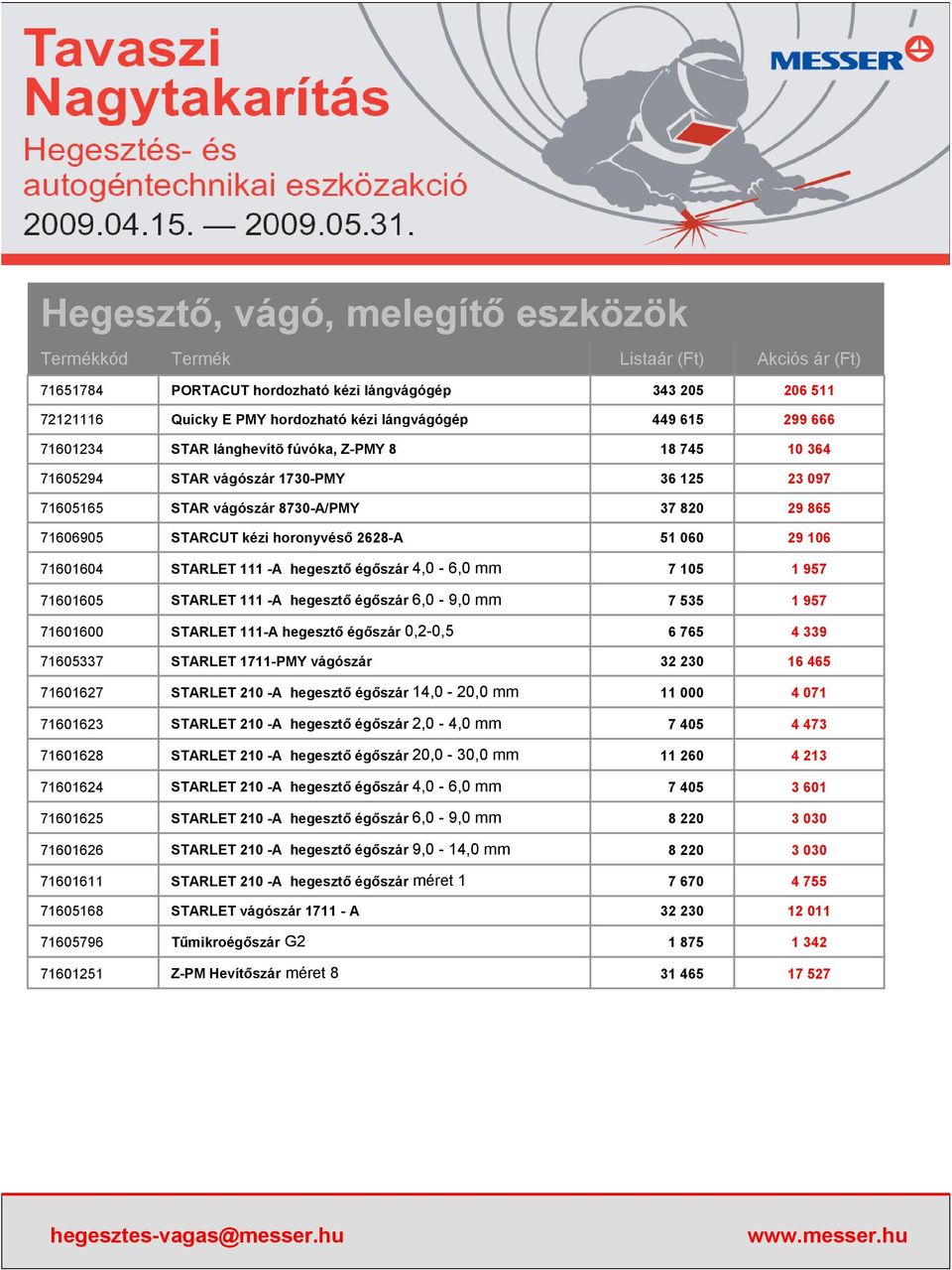 hegesztő égőszár 4,0-6,0 mm 7 105 1 957 71601605 STARLET 111 -A hegesztő égőszár 6,0-9,0 mm 7 535 1 957 71601600 STARLET 111-A hegesztő égőszár 0,2-0,5 6 765 4 339 71605337 STARLET 1711-PMY vágószár