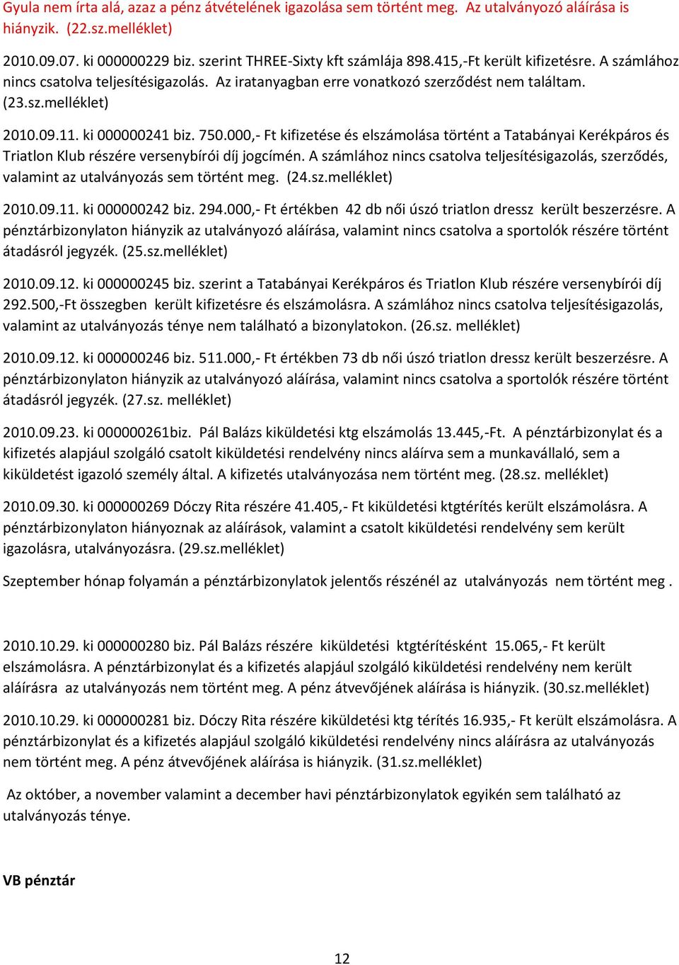 000,- Ft kifizetése és elszámolása történt a Tatabányai Kerékpáros és Triatlon Klub részére versenybírói díj jogcímén.