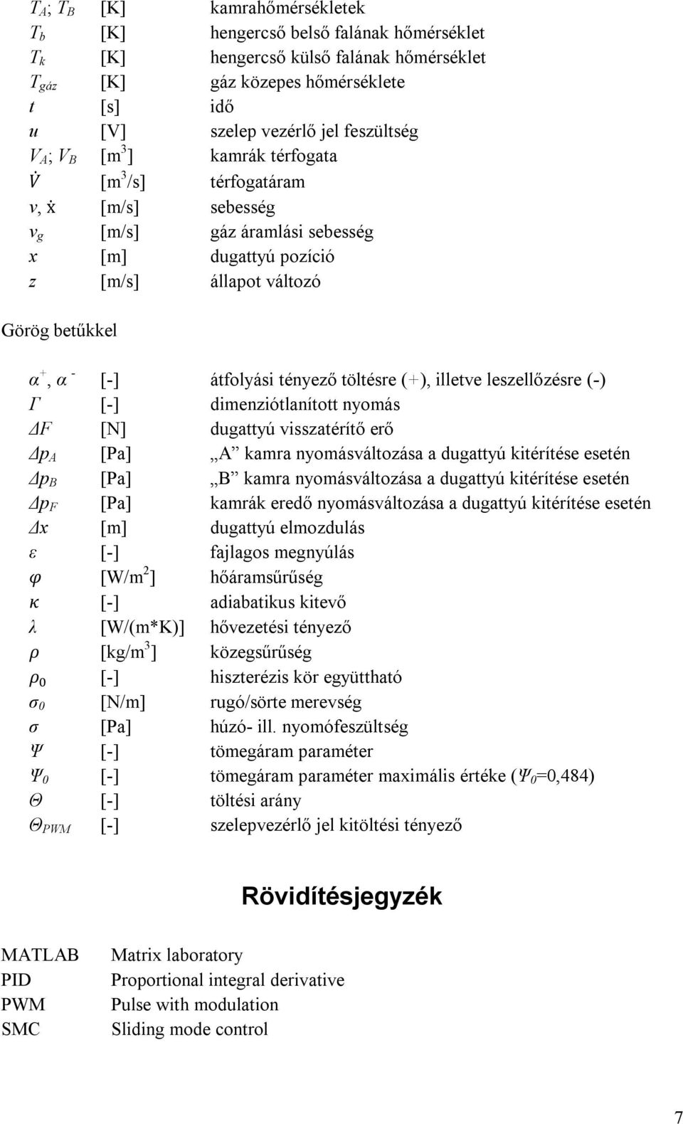 átfolyási tényező töltésre (+), illetve leszellőzésre (-) Γ [-] dimenziótlanított nyomás ΔF [N] dugattyú visszatérítő erő Δp A [Pa] A kamra nyomásváltozása a dugattyú kitérítése esetén Δp B [Pa] B