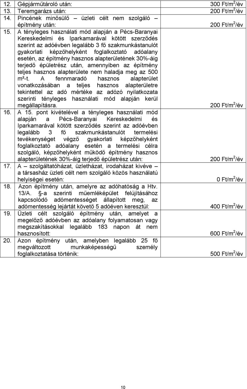 esetén, az építmény hasznos alapterületének 30%-áig terjedő épületrész után, amennyiben az építmény teljes hasznos alapterülete nem haladja meg az 500 m²-t.