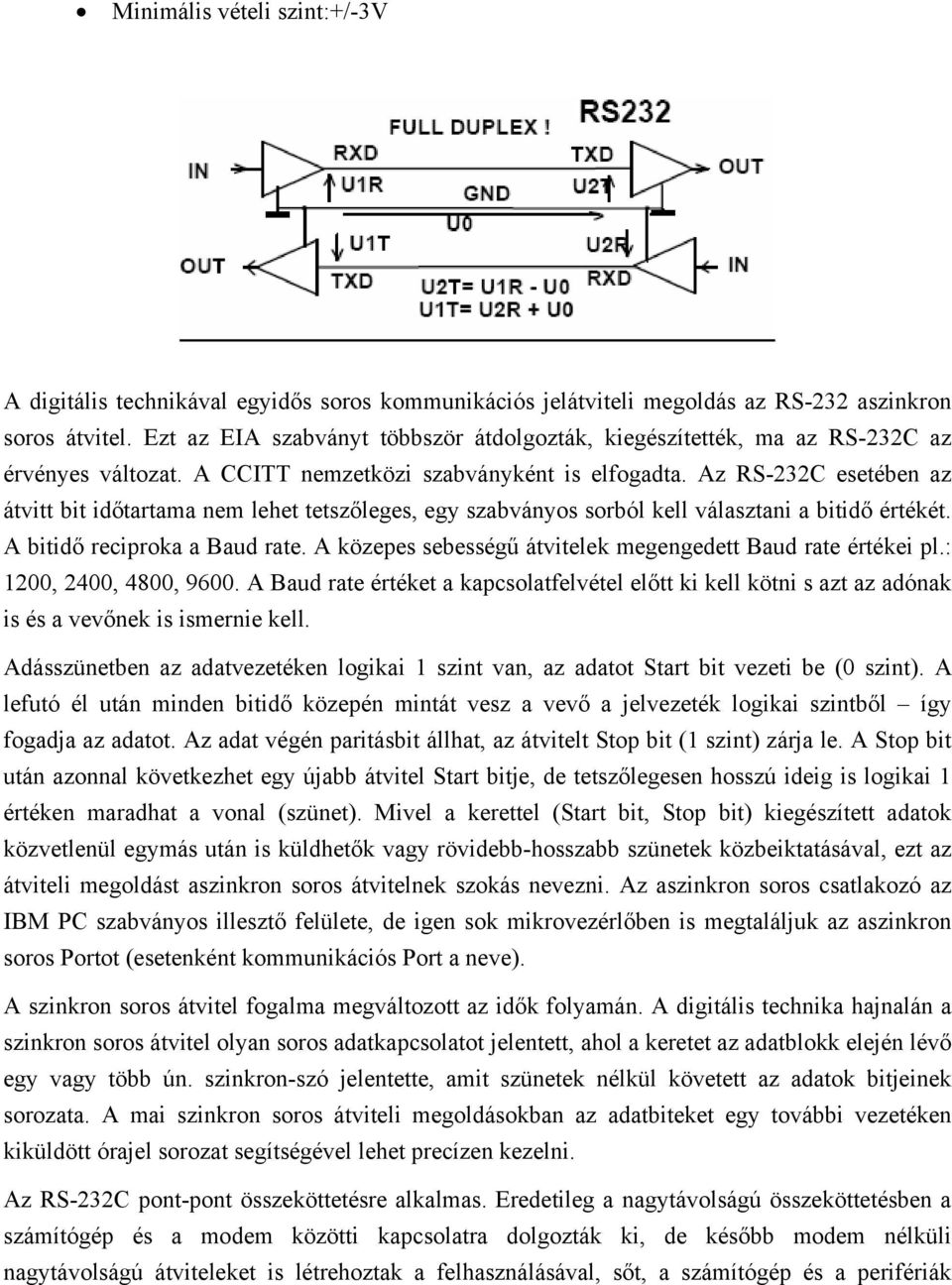 Az RS-232C esetében az átvitt bit időtartama nem lehet tetszőleges, egy szabványos sorból kell választani a bitidő értékét. A bitidő reciproka a Baud rate.