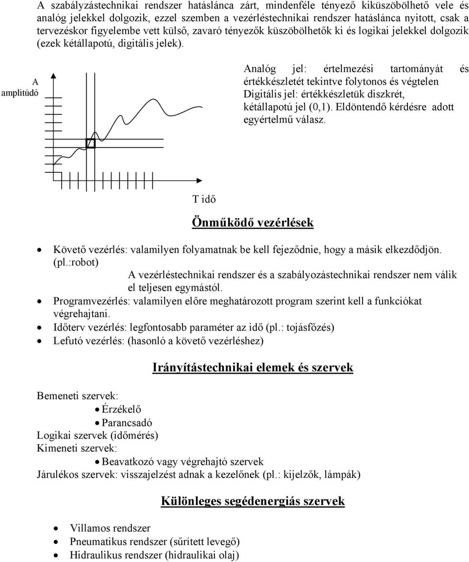 A amplitúdó Analóg jel: értelmezési tartományát és értékkészletét tekintve folytonos és végtelen Digitális jel: értékkészletük diszkrét, kétállapotú jel (0,1).