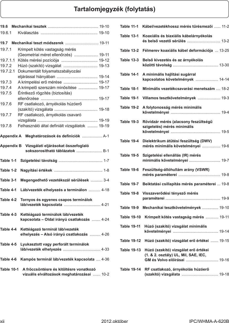 .. 19-17 19.7.5 Érintkező rögzítés (biztosítás) ellenőrzése... 19-17 19.7.6 RF csatlakozó, árnyékolás húzóerő (szakító) vizsgálata... 19-18 19.7.7 RF csatlakozó, árnyékolás csavaró vizsgálata.