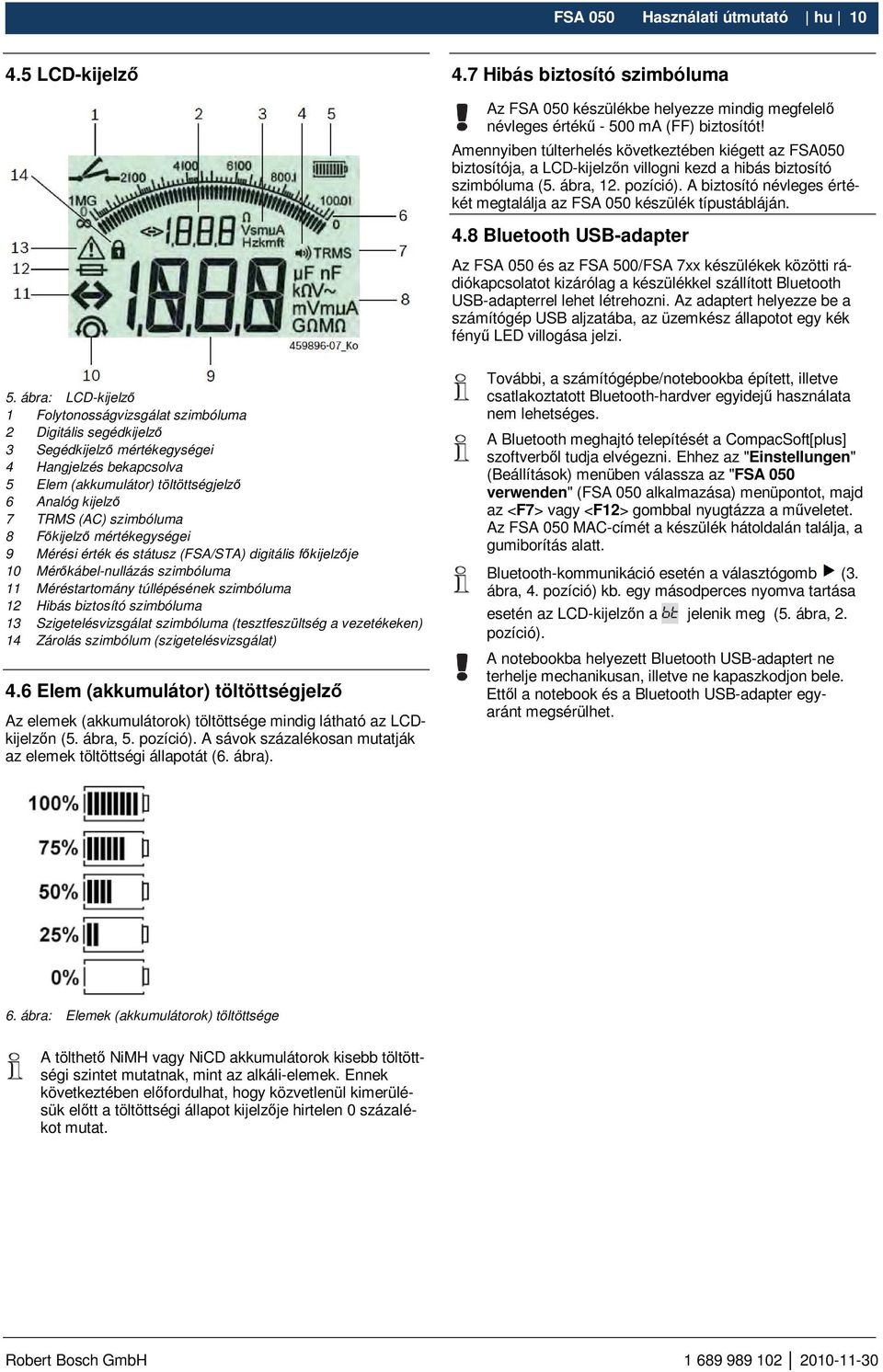 A biztosító névleges értékét megtalálja az FSA 050 készülék típustábláján. 4.