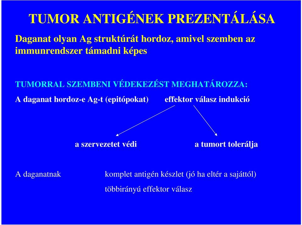 hordoz-e Ag-t (epitópokat) effektor válasz indukció a szervezetet védi a tumort