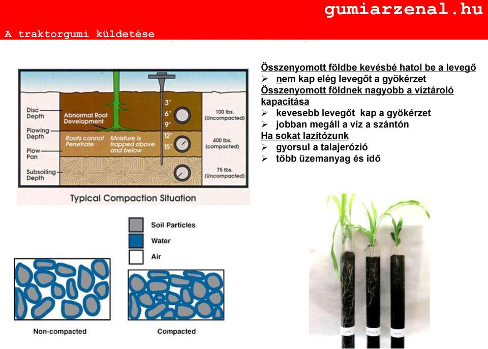 földnek nagyobb a víztároló kapacitása kevesebb levegőt kap a gyökérzet jobban