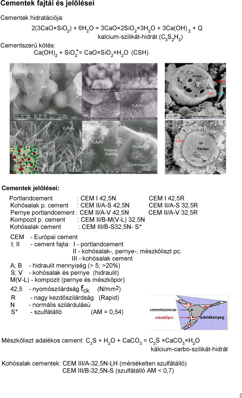 cement : CEM II/B-M(V-L) 32,5N Kohósalak cement : CEM III/B-S32,5N- S* CEM - Európai cement I; II - cement fajta: I - portlandcement II - kohósalak-, pernye-, mészkőliszt pc.