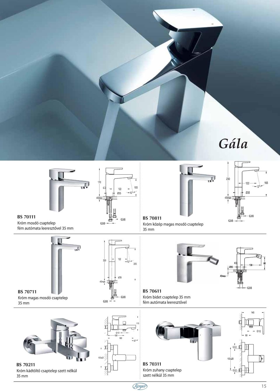 70611 Króm bidet csaptelep 35 mm fém autómata leeresztővel BS 70211 Króm