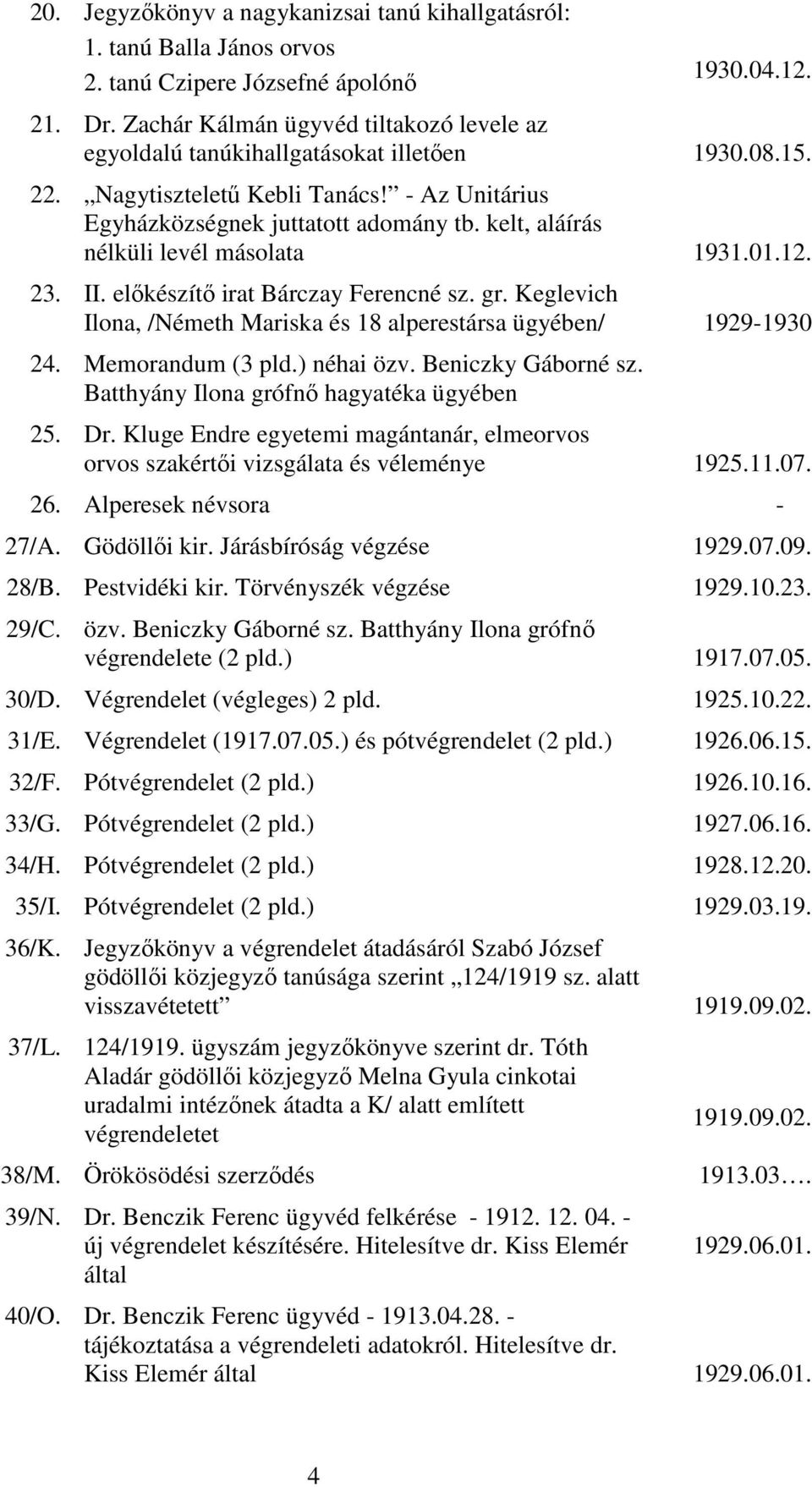 kelt, aláírás nélküli levél másolata 1931.01.12. 23. II. elıkészítı irat Bárczay Ferencné sz. gr. Keglevich Ilona, /Németh Mariska és 18 alperestársa ügyében/ 19291930 24. Memorandum (3 pld.