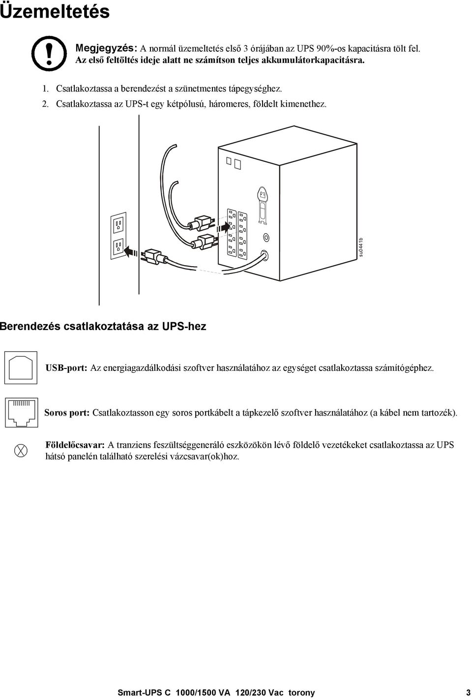 su0441b Berendezés csatlakoztatása az UPS-hez USB-port: Az energiagazdálkodási szoftver használatához az egységet csatlakoztassa számítógéphez.