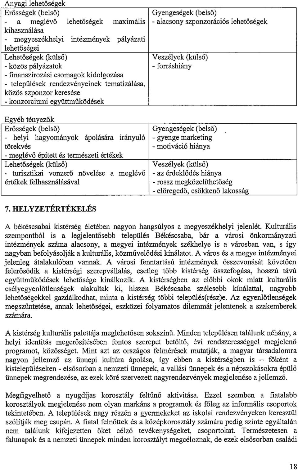 együttműködések E ;gye'bt' enyezo"k Erősségek (belső) Gyengeségek (belső) - helyi hagyományok ápolására irányuló - gyenge marketing törekvés - motiváció hiánya - meglévő épített és te=észeti értékek