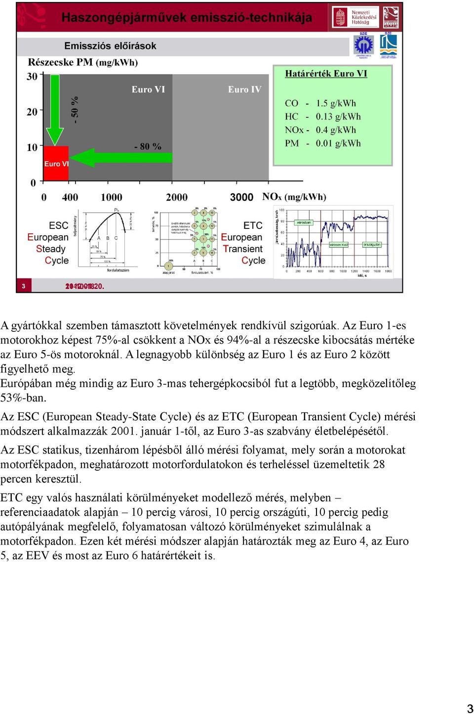 Az ESC (European Steady-State Cycle) és az ETC (European Transient Cycle) mérési módszert alkalmazzák 2001. január 1-től, az Euro 3-as szabvány életbelépésétől.