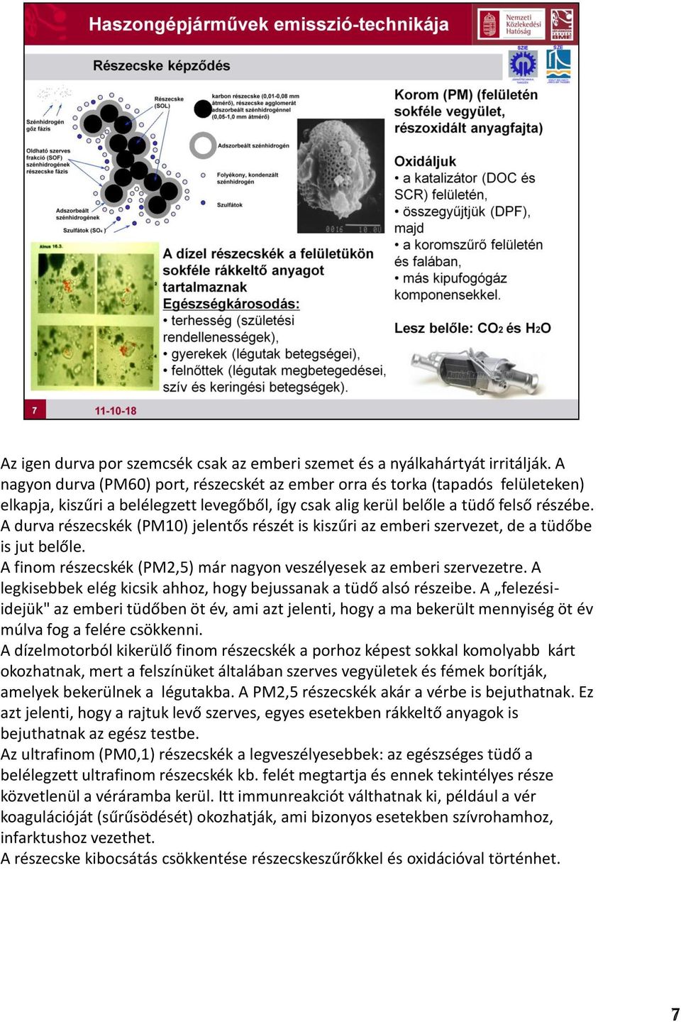 A durva részecskék (PM10) jelentős részét is kiszűri az emberi szervezet, de a tüdőbe is jut belőle. A finom részecskék (PM2,5) már nagyon veszélyesek az emberi szervezetre.