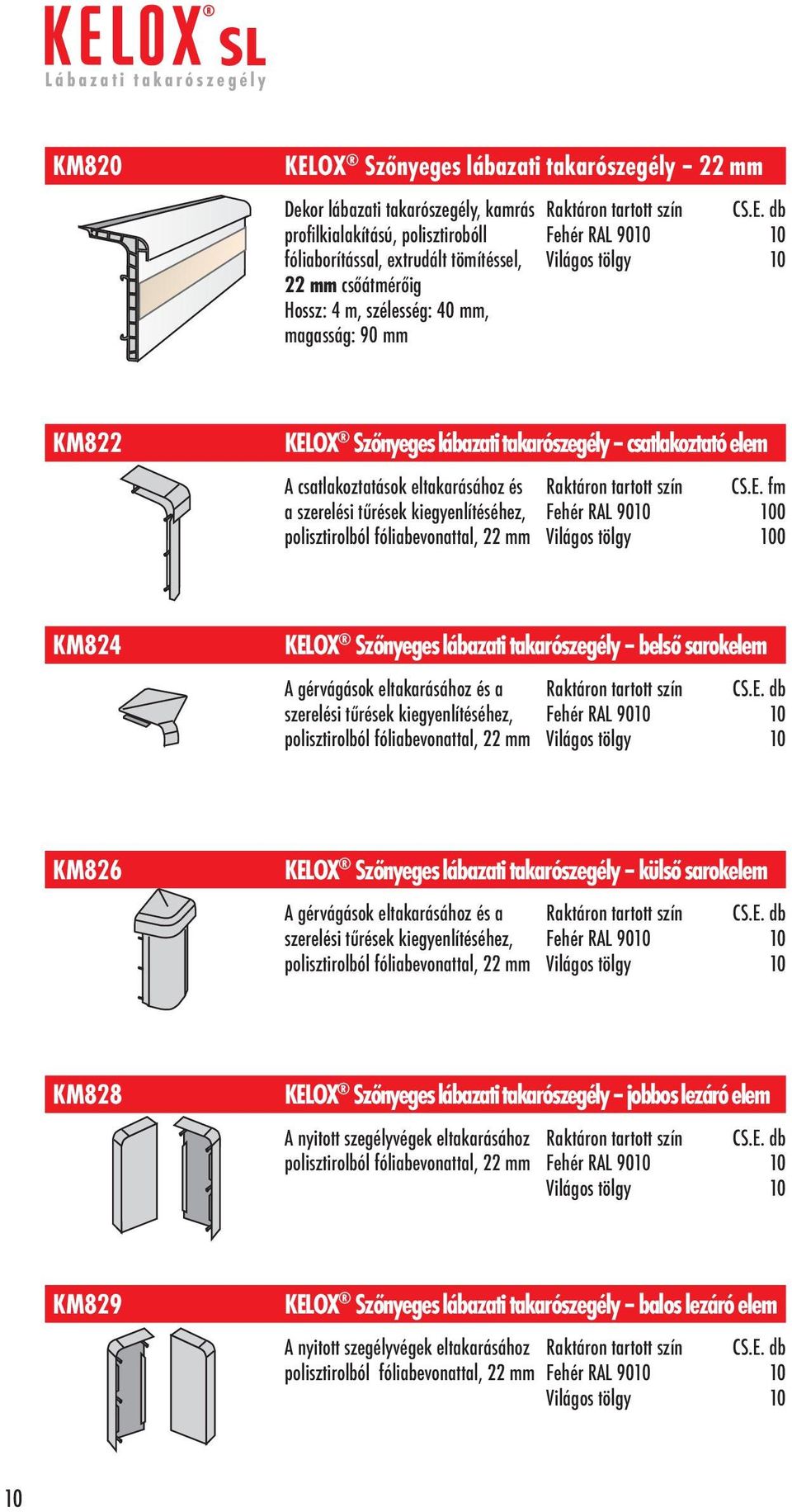 fóliabevonattal, 22 mm Fehér RAL 90 CS.E.