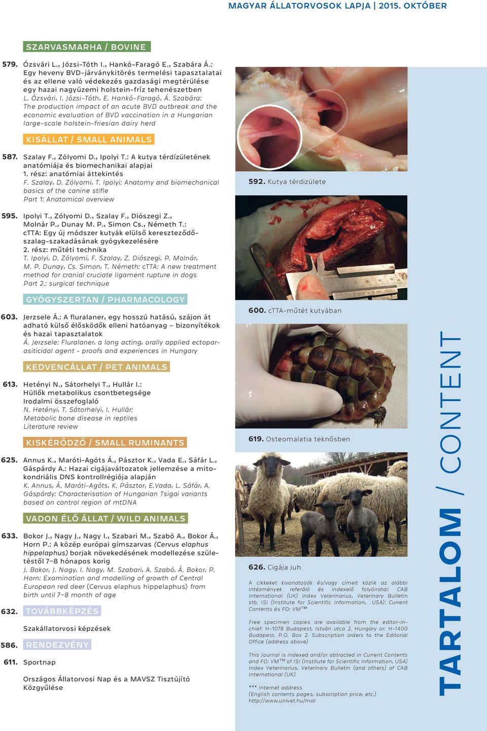 Szabára: The production impact of an acute BVD outbreak and the economic evaluation of BVD vaccination in a Hungarian large-scale holstein-friesian dairy herd KISÁLLAT / SMALL ANIMALS 587. Szalay F.