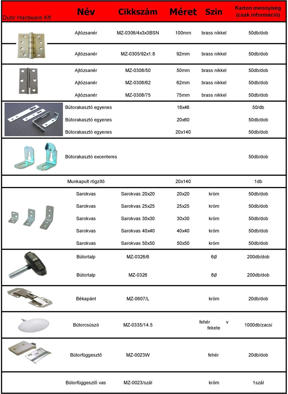 18x46 50/db Bútorakasztó egyenes 20x60 50db/dob Bútorakasztó egyenes 20x140 50db/dob Bútorakasztó excenteres 50db/dob Munkapult rögzítő 20x140 Sarokvas Sarokvas 20x20 20x20 króm 50db/dob Sarokvas